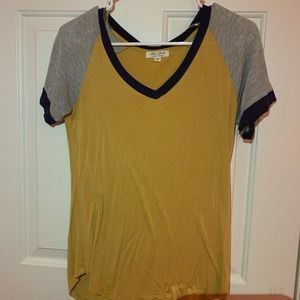 Yellow and gray v- neck blouse